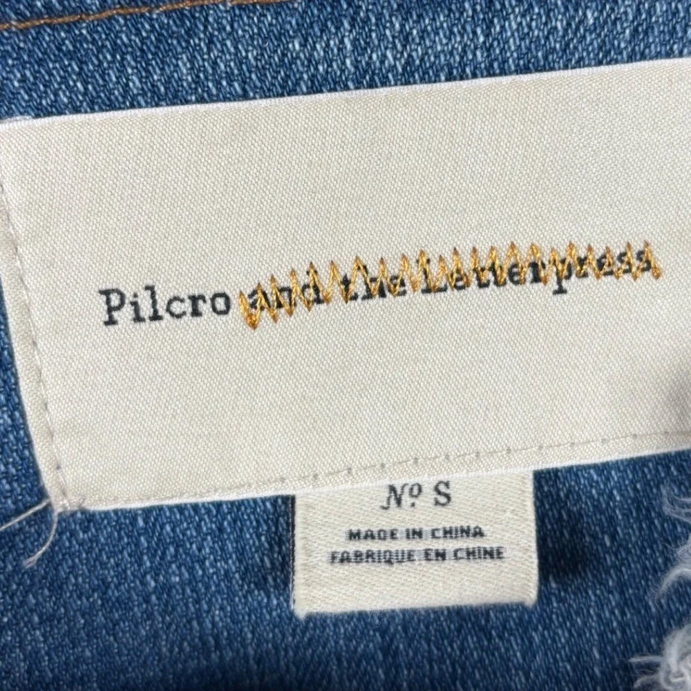 Pilcro‎ and the Letterpress Small Denim Jacket Olive Green Ruffle Hem Womens